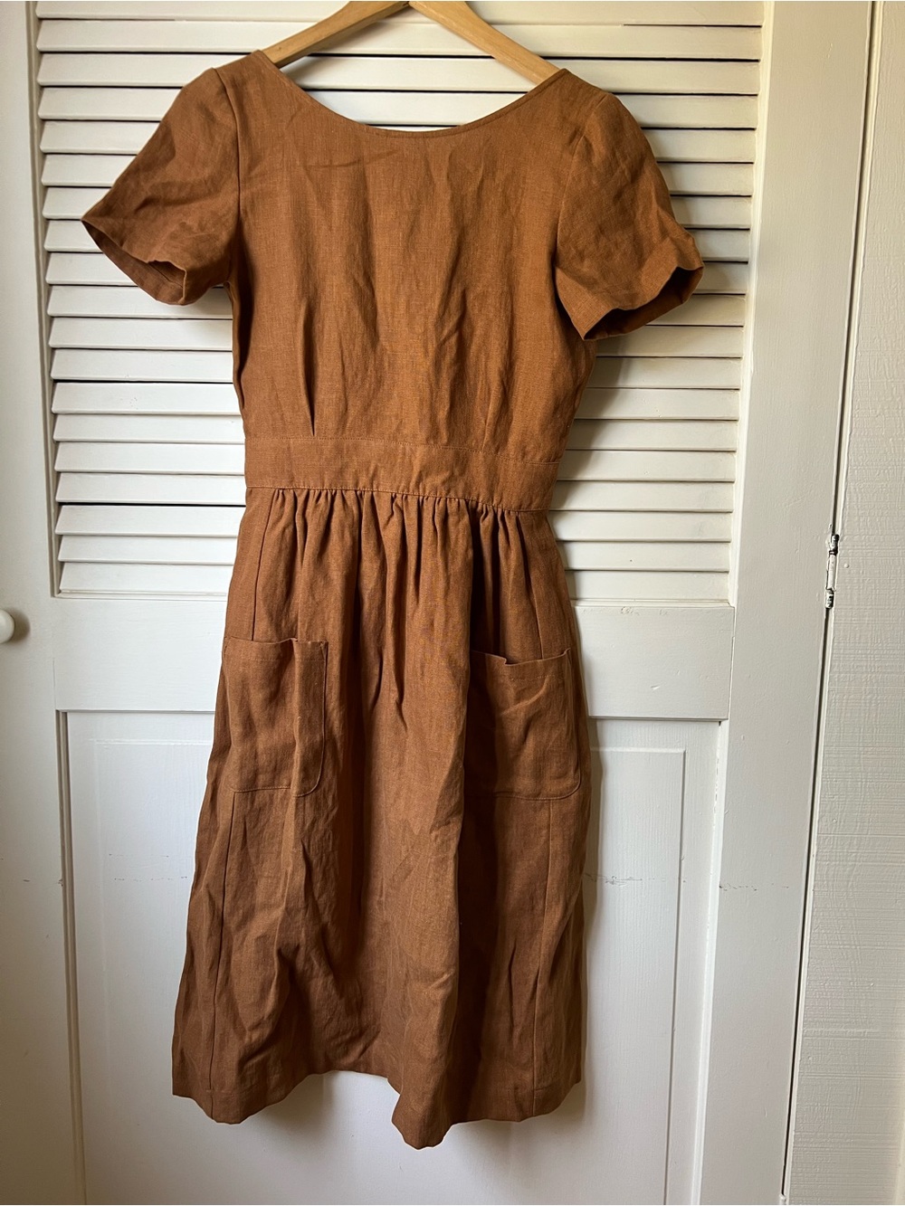 Sezane Women's Rustic Brown Short-Sleeve Linen Dress